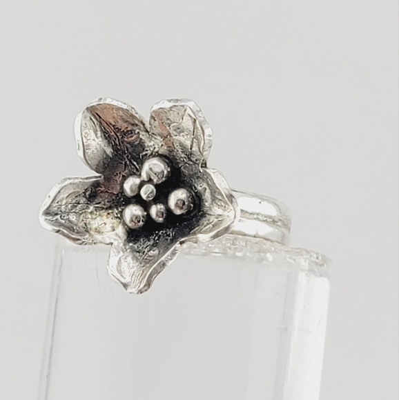 FLOWER RING HANDMADE IN STERLING SILVER METAL Sz 7 - Picture 4 of 7